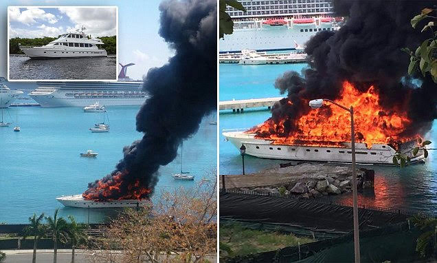 Cito ?@bonafide 17h17 hours ago Soooo there's a yacht on fire Pictured: Luxury mega yacht 'worth £1.7million' goes up in flames as it docks in US Virgin Islands harbour The 77ft vessel, Positive Energy, was engulfed in a dramatic blaze on the Caribbean island yesterday afternoon