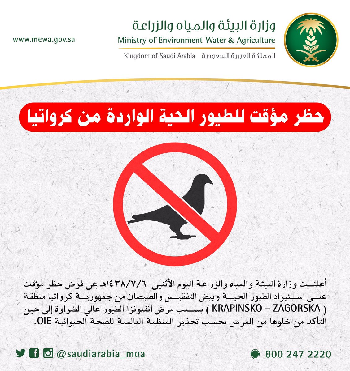 حظر استيراد الطيور الحيّة وبيض التفقيس من كرواتيا