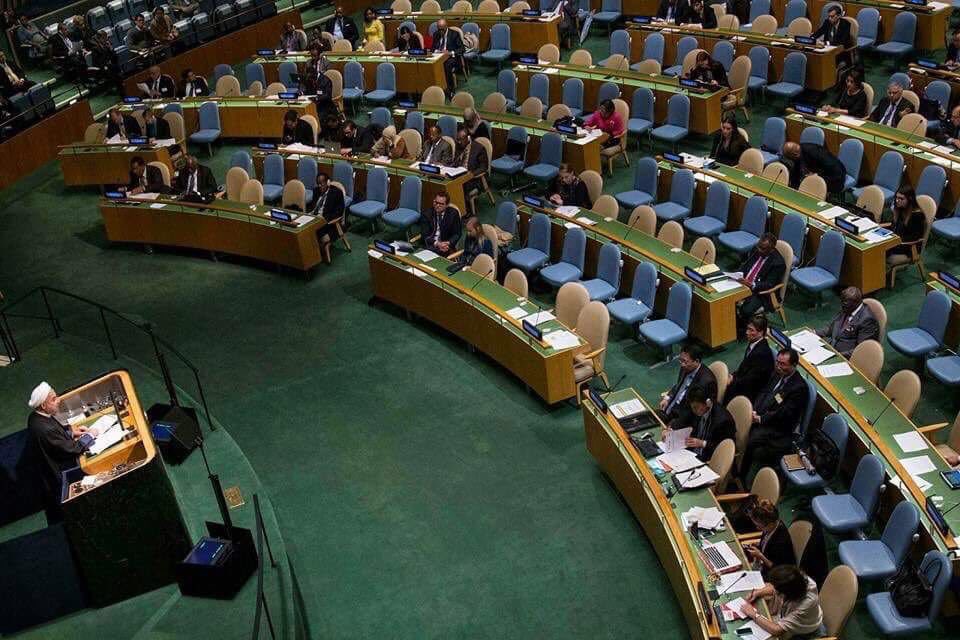 القاعة خالية.. روحاني يتعرض لموقف محرج خلال إلقاء كلمته بالأمم المتحدة