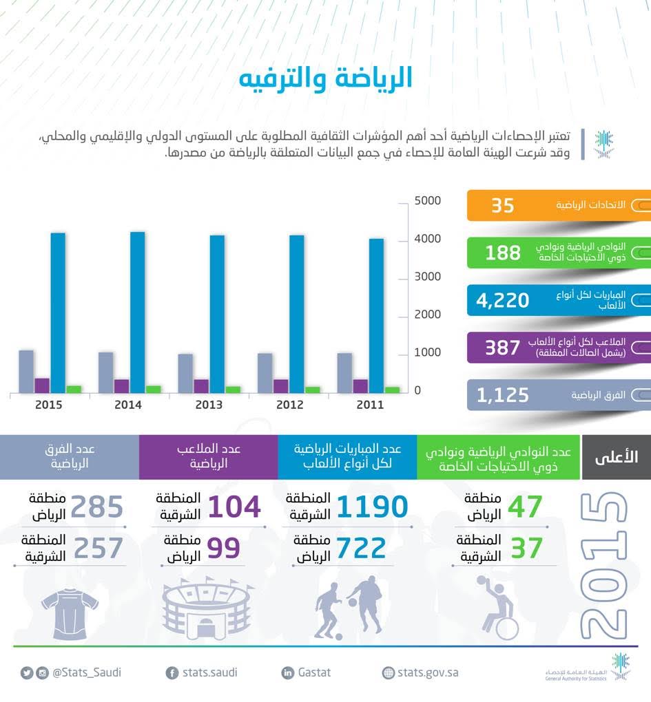 بالأرقام.. 1125 فريق رياضي شاركوا بـ 4220 مباراة عام 2015