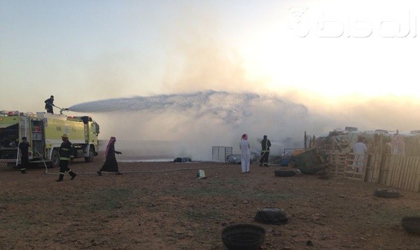 بالصور.. السيطرة على حريق مستودع أعلاف في رفحاء