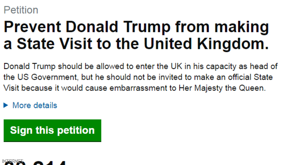 بعد قرارات ترامب 150 ألف بريطاني يطالبون بمنعه من دخول بريطانيا