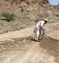 شاهد .. وافد يتطوع لتنظيف طريق من الصخور