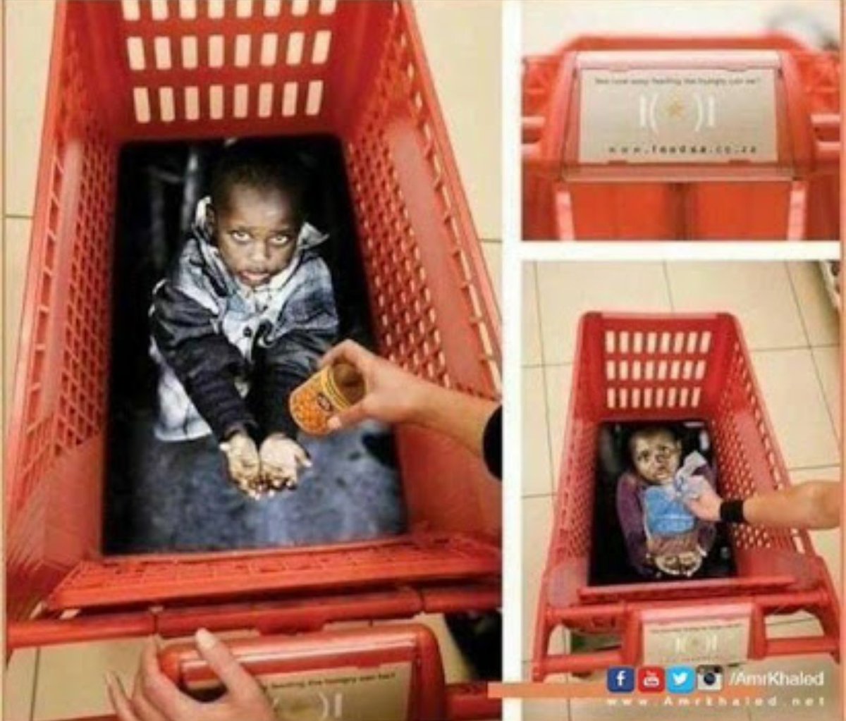 صورة متدوالة لطفل فقير داخل عربة تسوق