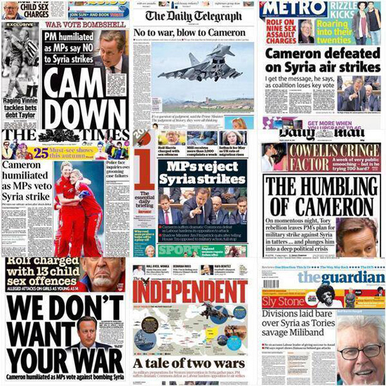 الصحافة البريطانية تفتح النارَ على “كاميرون” بسبب الحرب على سوريا