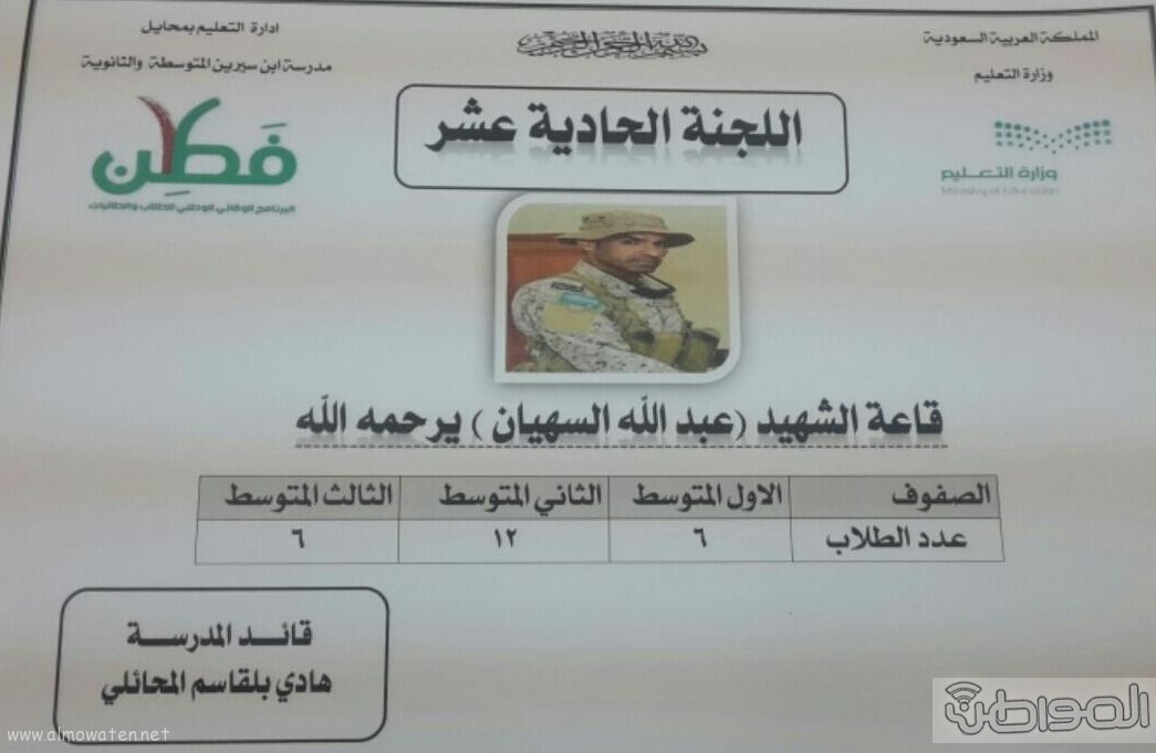 مدارس تعليمية بعسير تقوم بتسمية قاعات لجان الاختبارات بأسماء الشهداء (8)