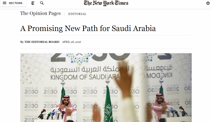 افتتاحية “نيويورك تايمز”: “رؤية السعودية 2030” تمثل مسارًا واعدًا جديدًا للمملكة