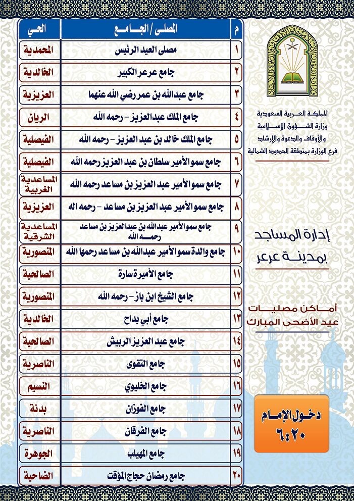 أماكن المصليات خلال عيد الأضحى بـ #عرعر