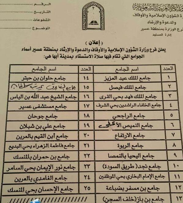 تحديد مصليات صلاة الاستسقاء بأبها