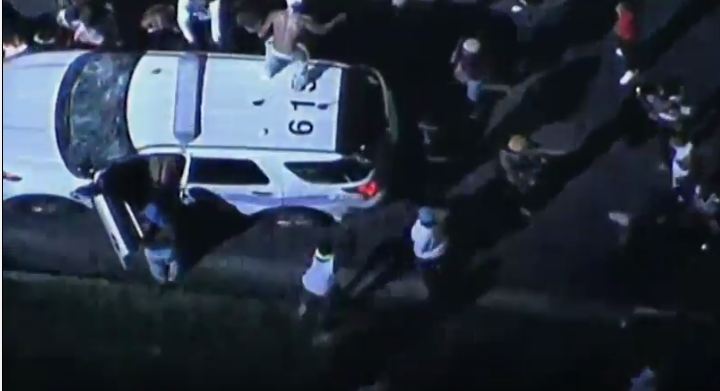 بالفيديو .. زنوج يحطمون سيارة شرطة بعد مقتل أمريكي اسود