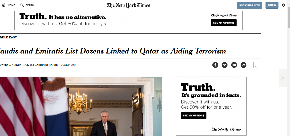 نيويورك تايمز: الغيرة من المملكة وراء تعاون قطر مع الإرهابيين