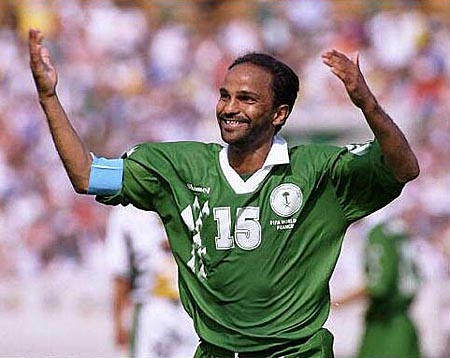 FIFA World Cup France 98 Photo:Action Images Saudi Arabia V South Africa 24/6/98 Youssef Al-Thyniyan - Saudi Arabia celebrates